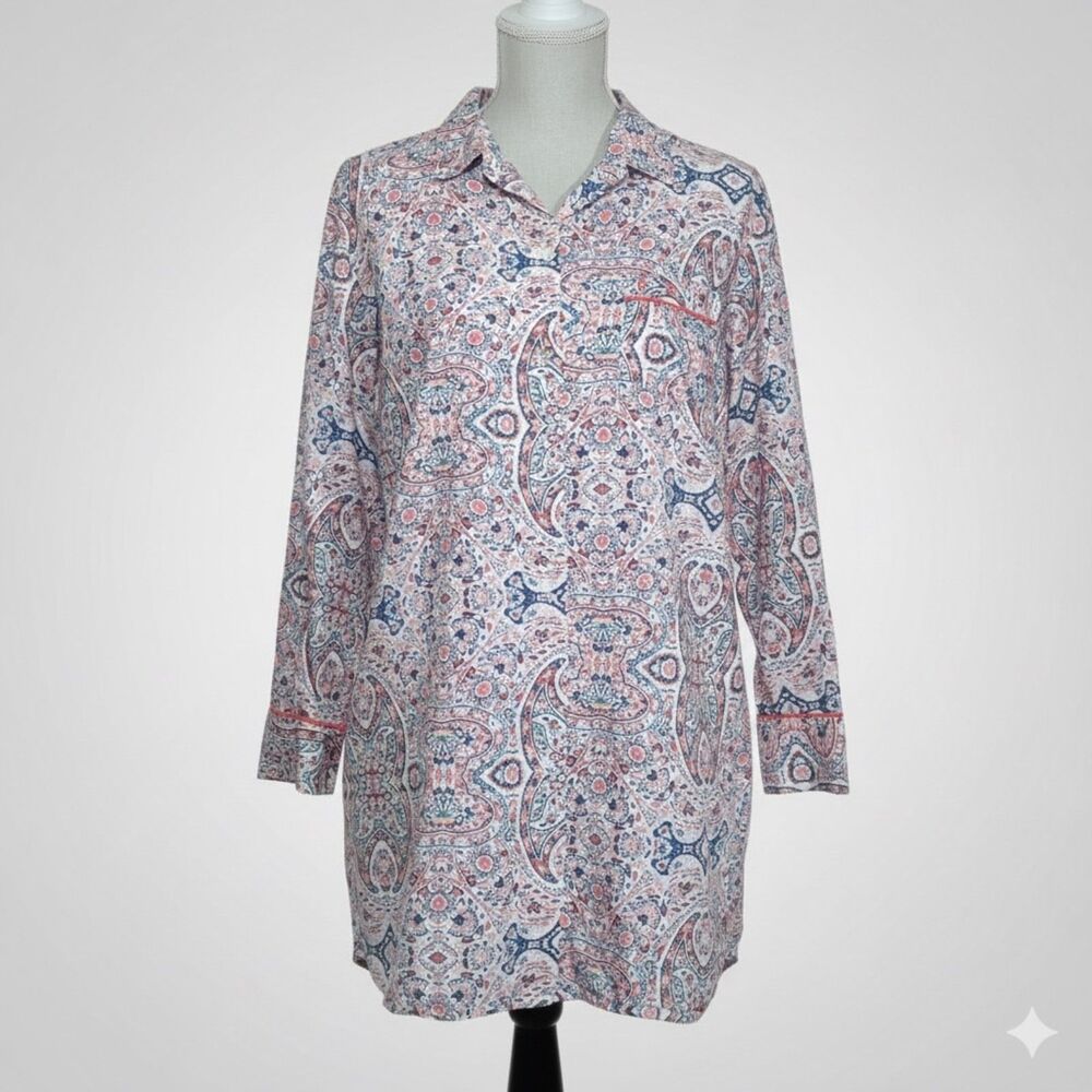 VICTORIA SECRET COLORFUL PAISLEY AND FLORAL LONG SLEEVE BUTTON DOWN SLEEP SHIRT